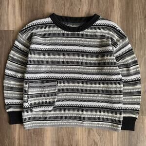 Vintage Surf Striped Baja Sweater Men's Size S Boxy White Black 1980s